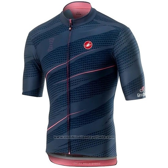 2019 Maillot Cyclisme Giro d'Italie Fonce Bleu Manches Courtes et Cuissard